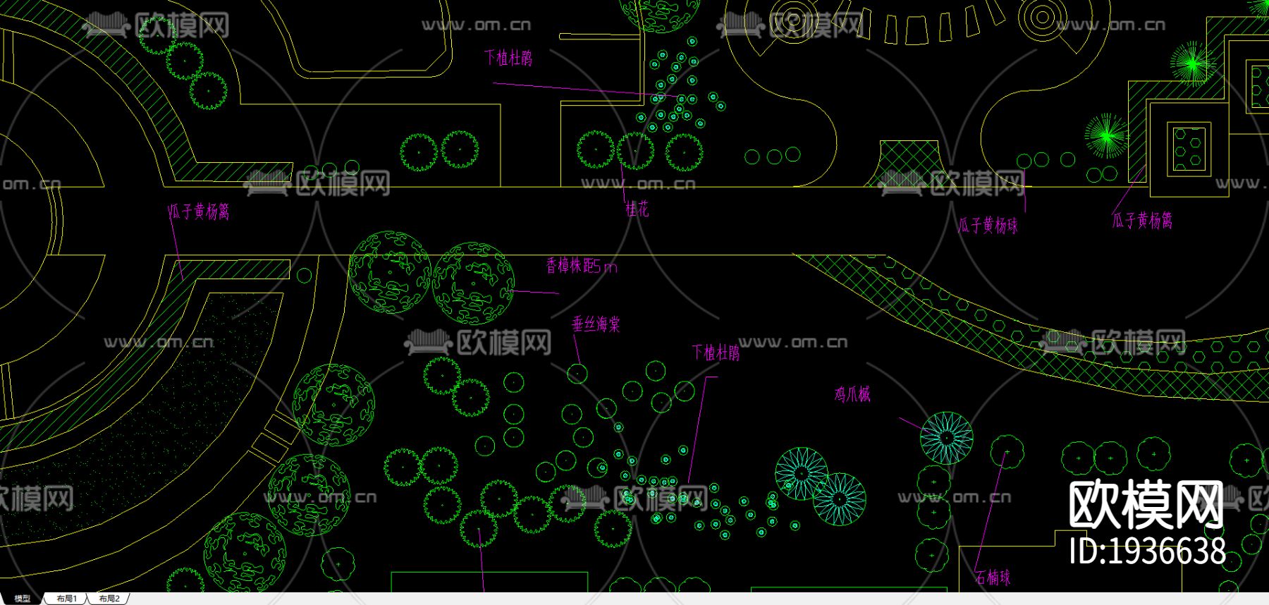 中心绿地cad平面配植图下载（渲染图3）