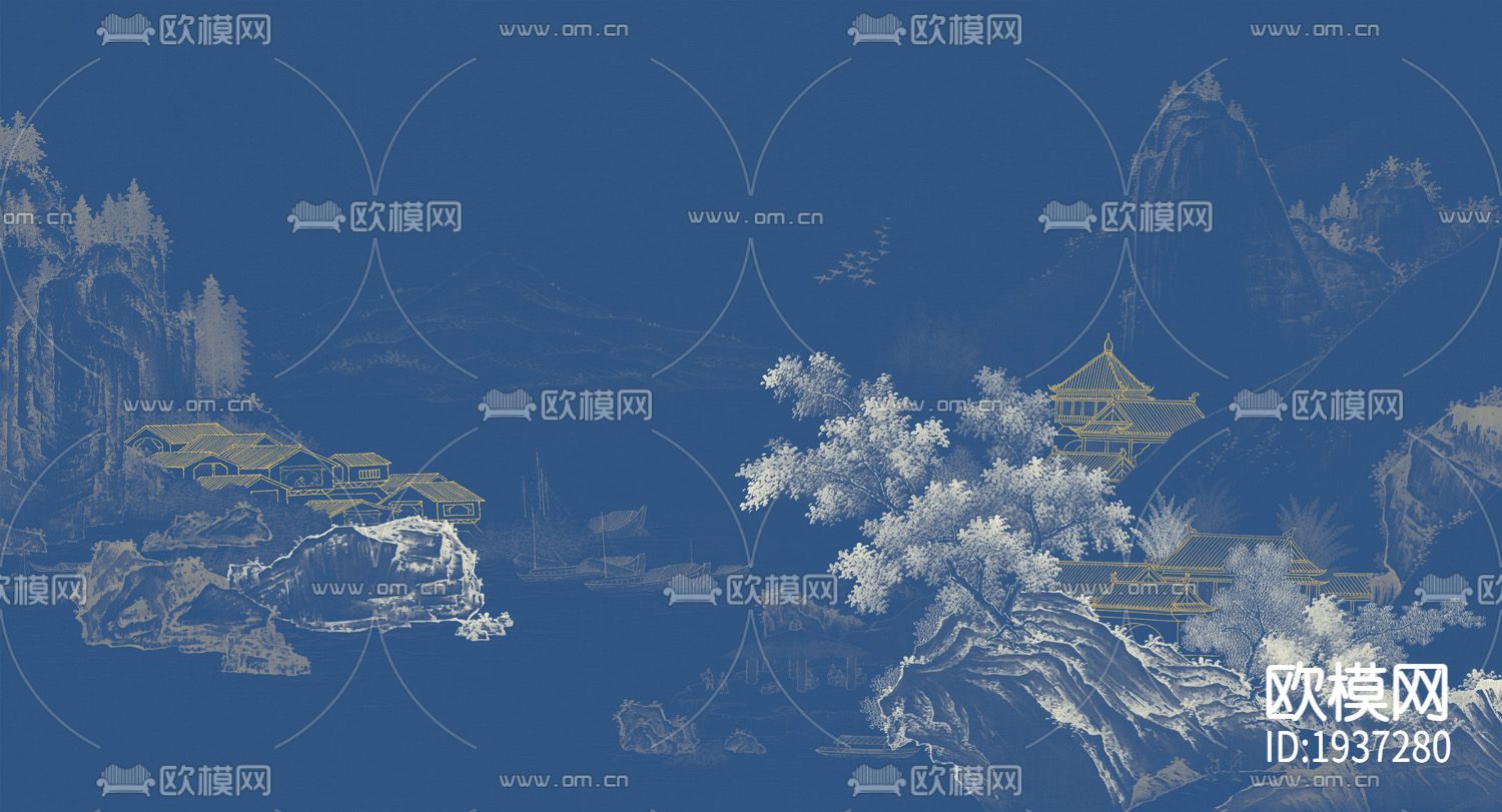 新中式精雕立体墙纸下载（渲染图3）