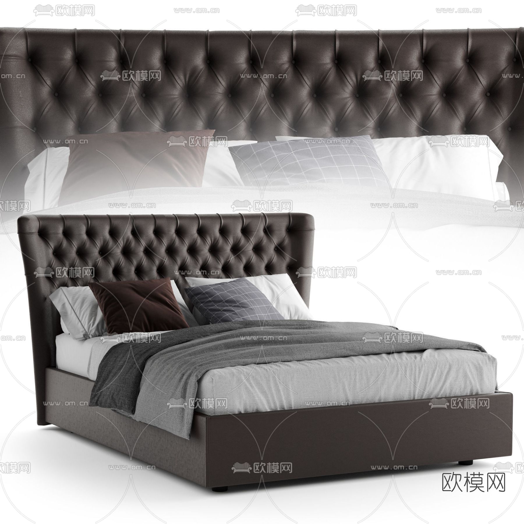 现代双人床免费3d模型下载