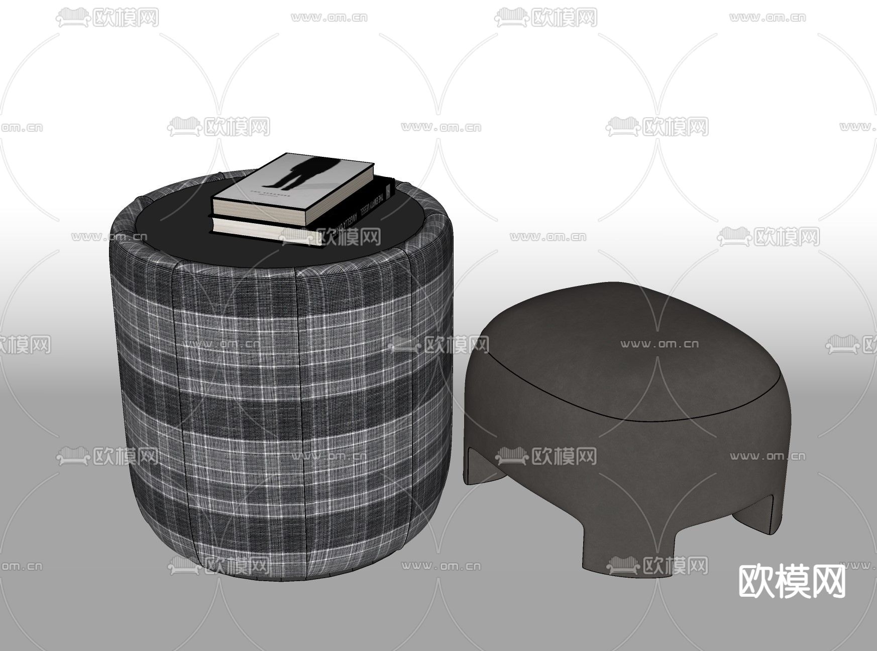 北欧布艺圆凳su模型下载（渲染图2）