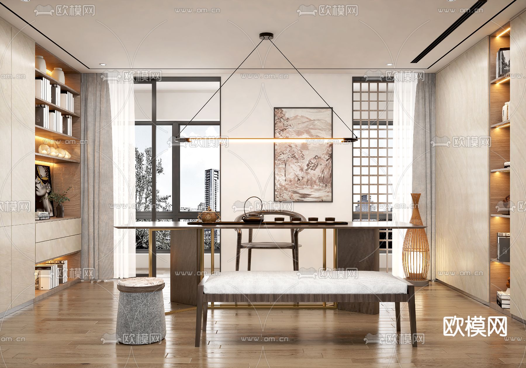 新中式茶室3d模型下载