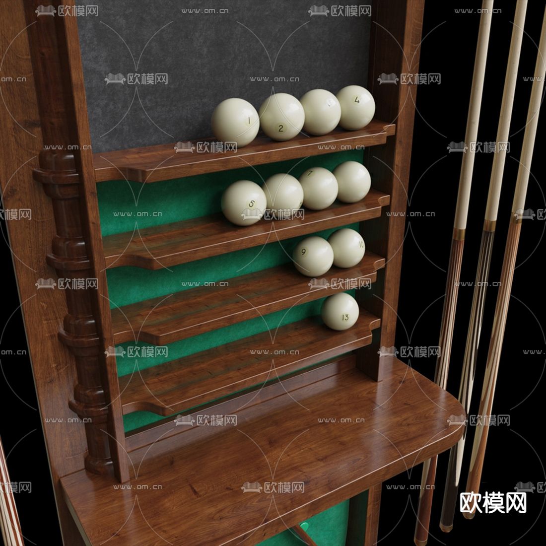现代实木台球桌3d模型下载（渲染图4）