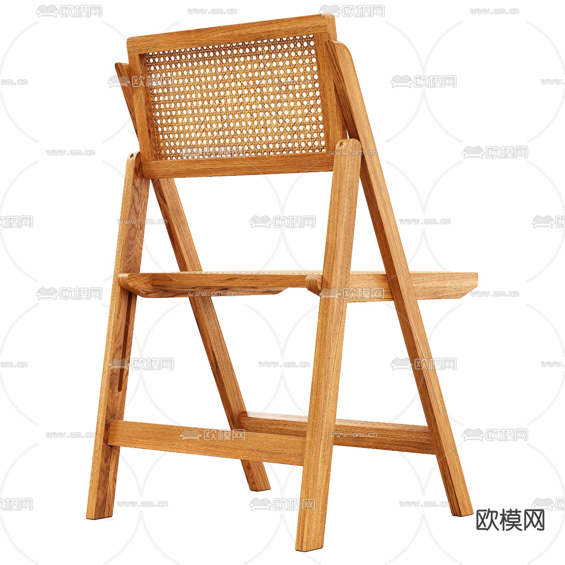 北欧实木藤编折叠椅3d模型下载（渲染图2）