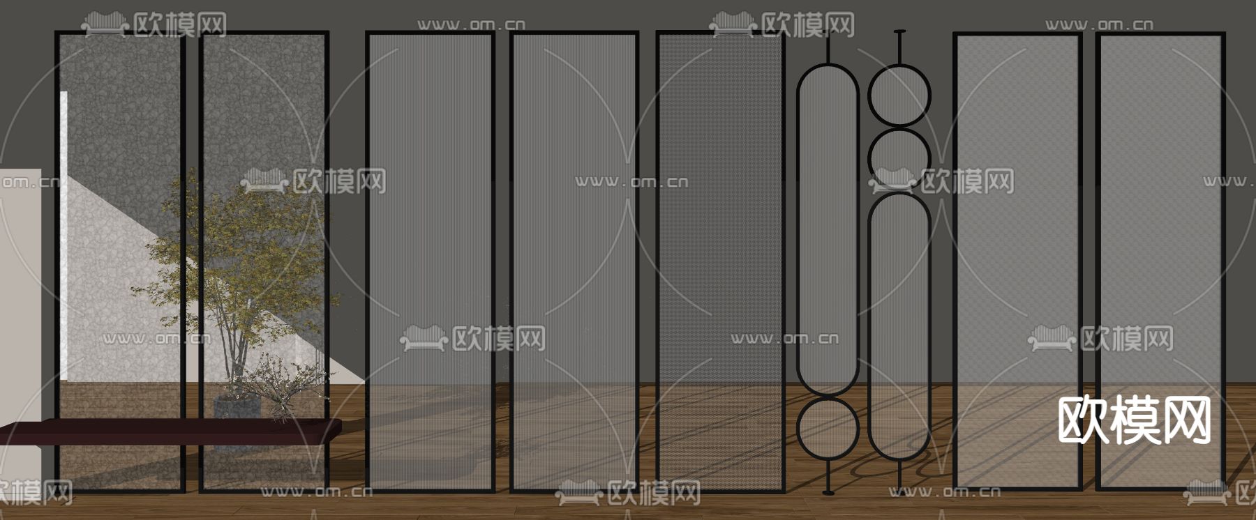 现代玻璃屏风su模型下载（渲染图2）