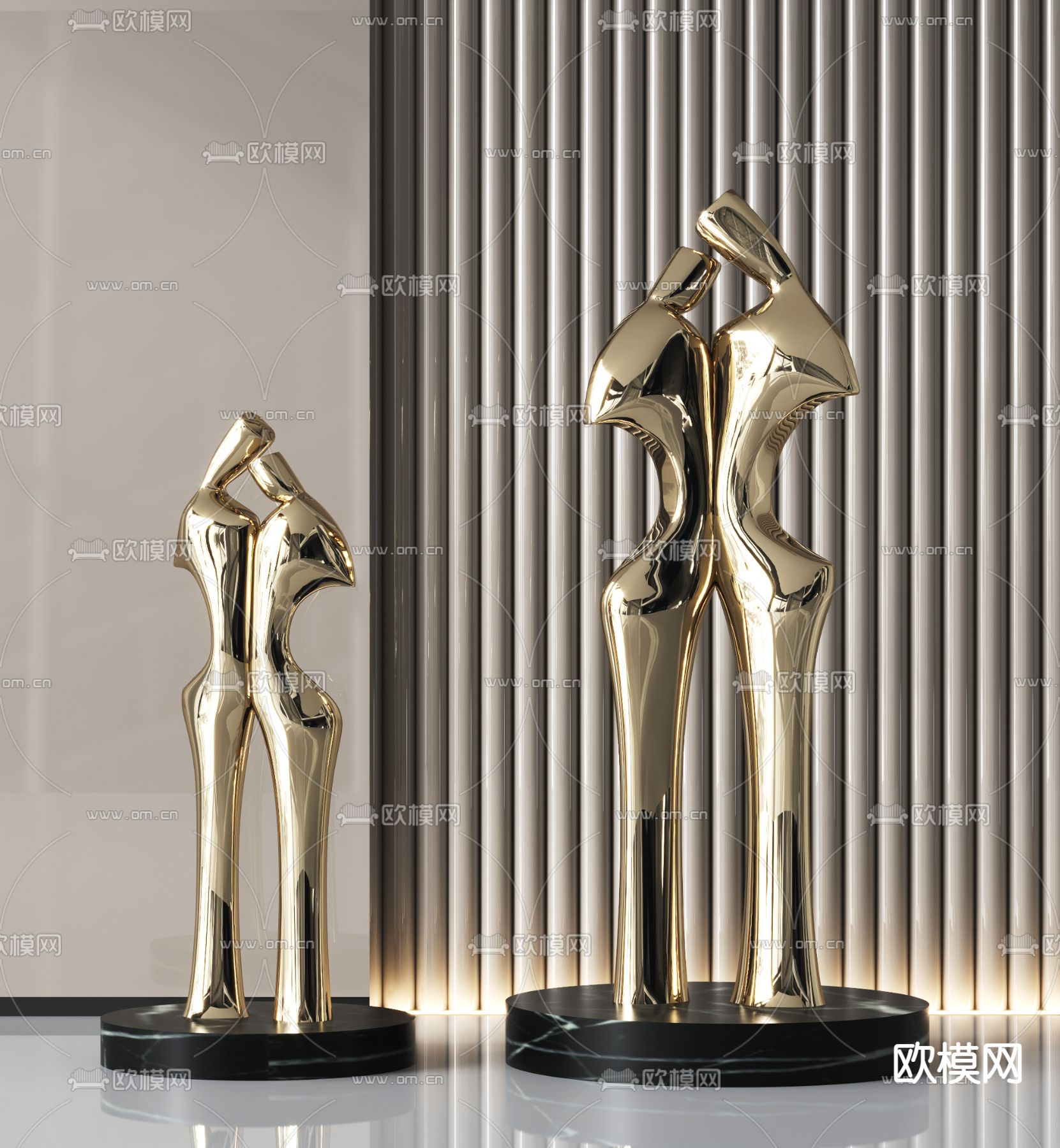 现代金属抽象人物雕塑3d模型下载