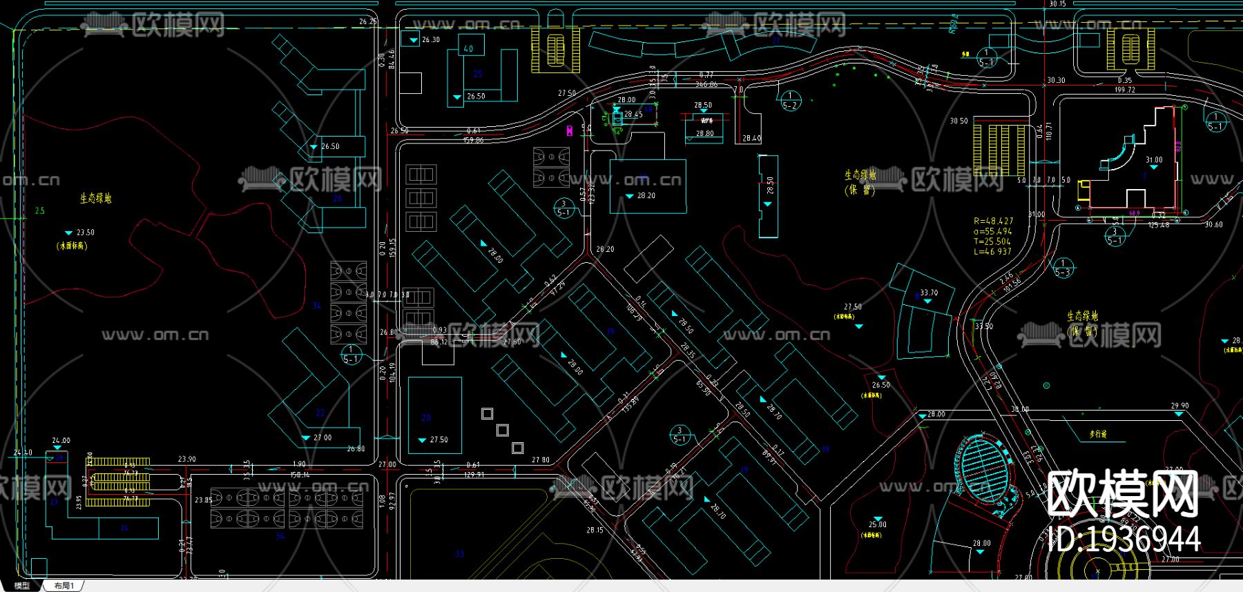某大学总平面规划图CAD施工图下载（渲染图3）