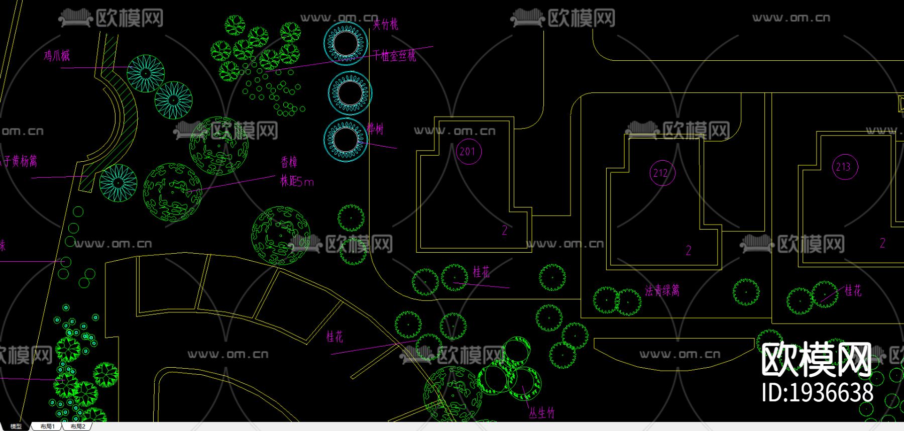 中心绿地cad平面配植图下载（渲染图2）