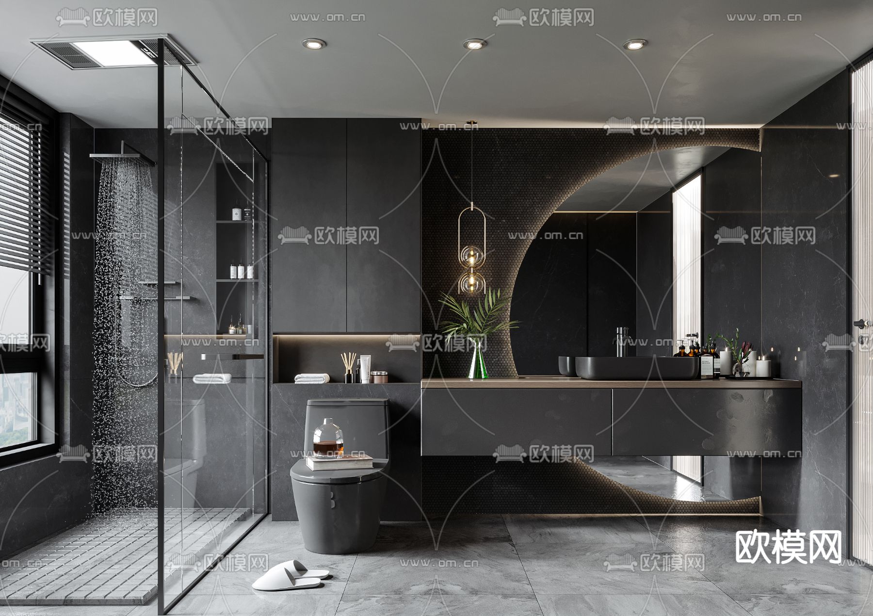 暗黑风卫生间浴室3d模型下载