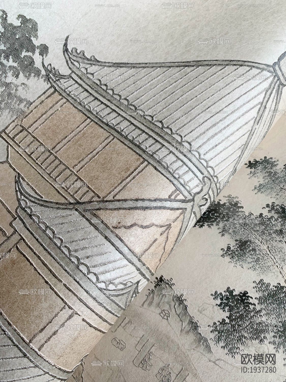 新中式精雕立体墙纸下载（渲染图8）