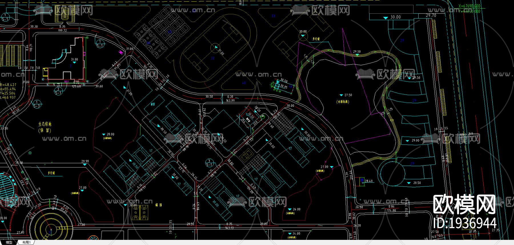 某大学总平面规划图CAD施工图下载（渲染图4）