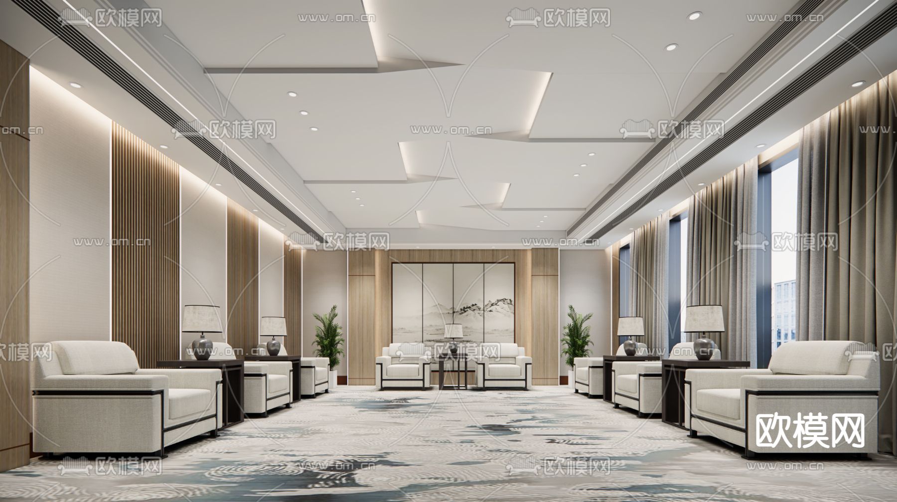 中式贵宾接待室su模型下载（渲染图1）