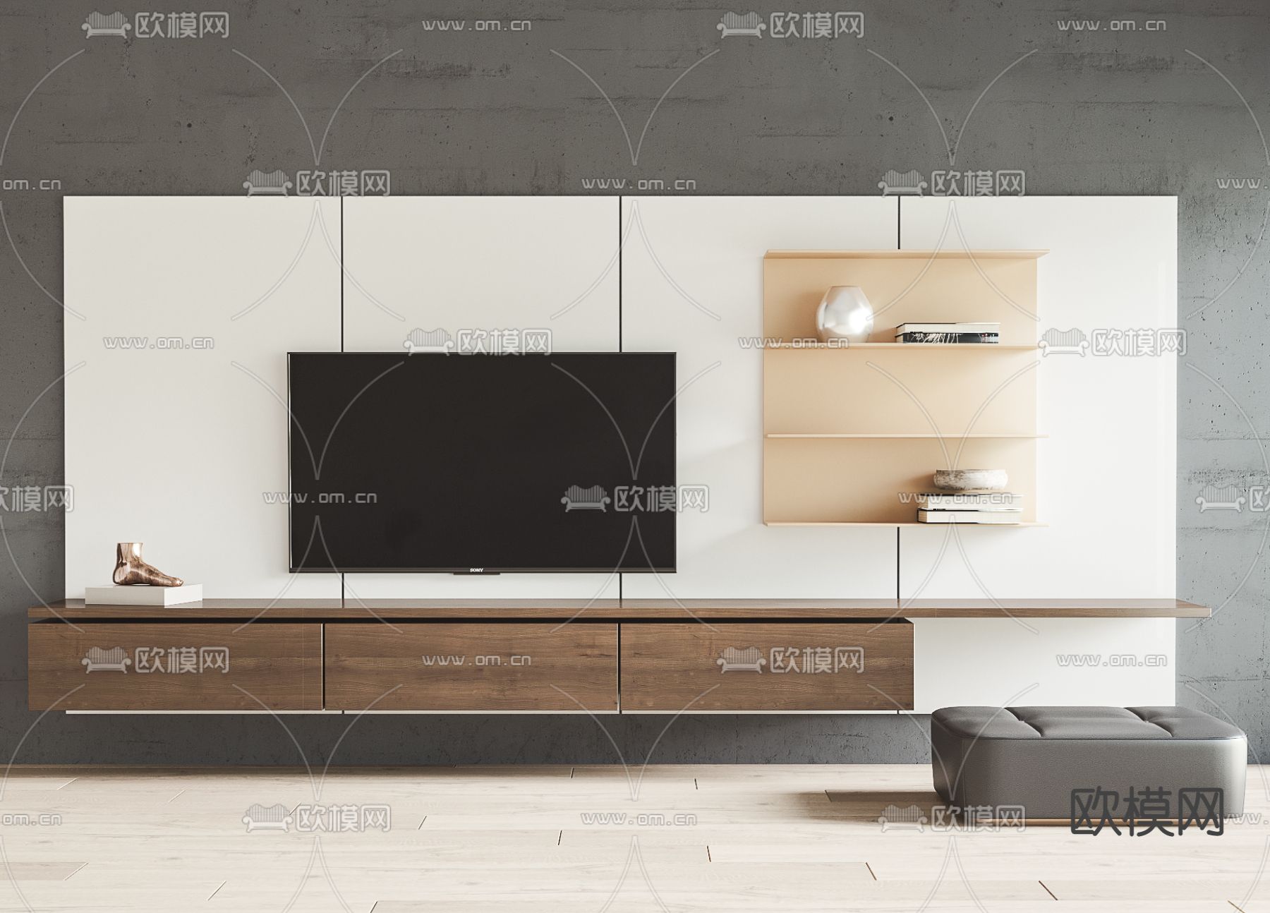 现代电视柜3d模型下载