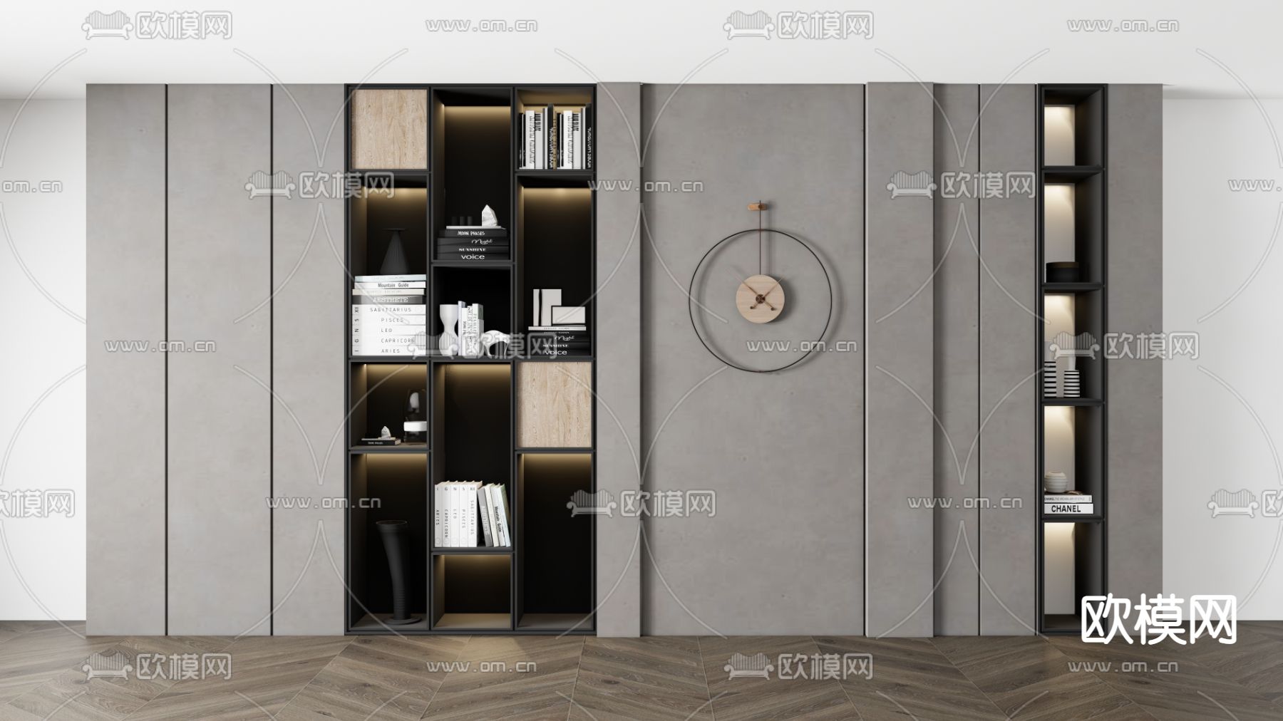 现代书柜su模型下载（渲染图1）