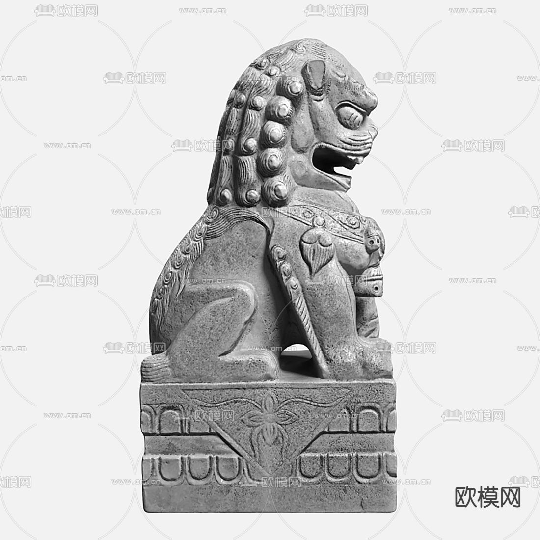 中式石狮雕塑3d模型下载（渲染图2）