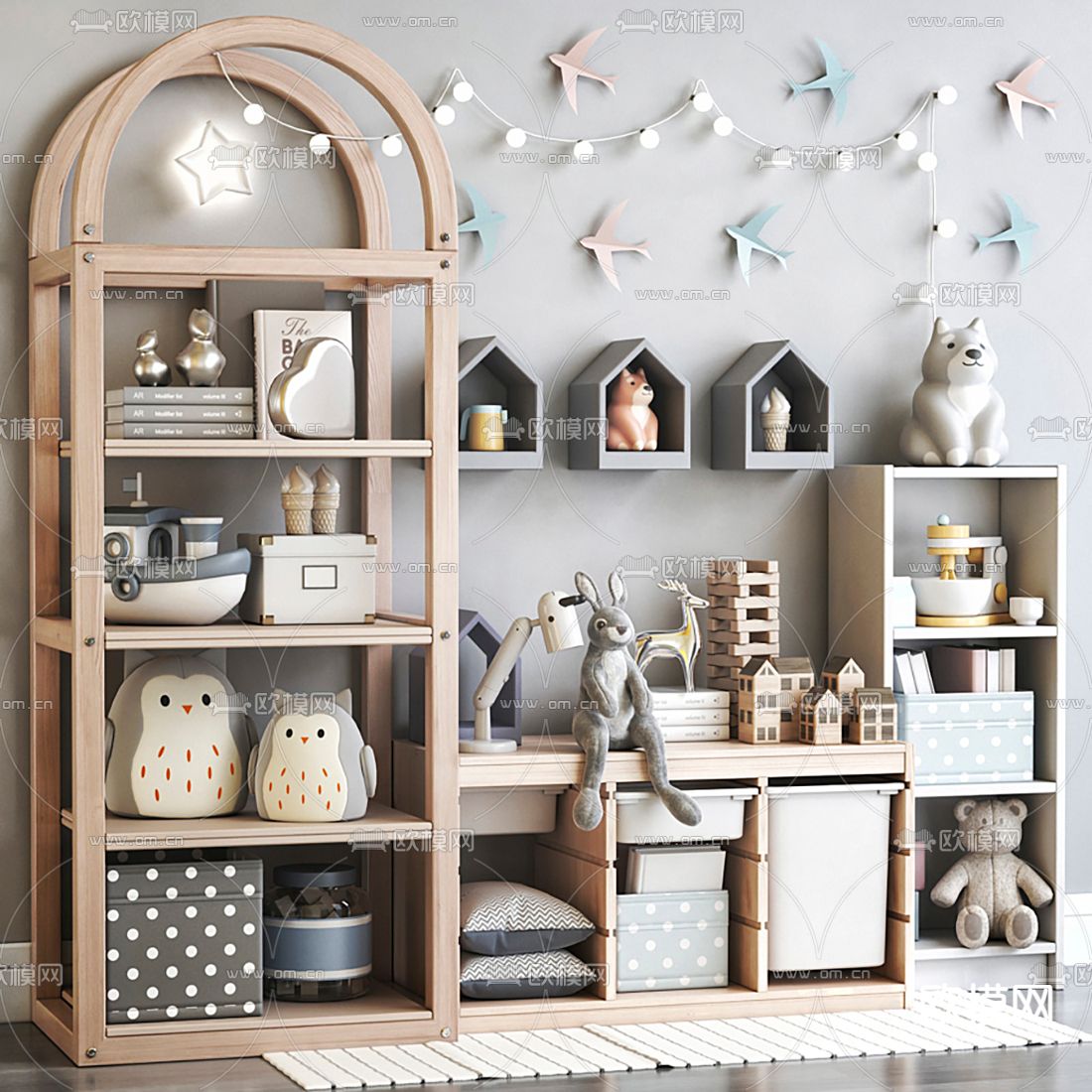 现代儿童玩具柜收纳柜3d模型下载（渲染图1）