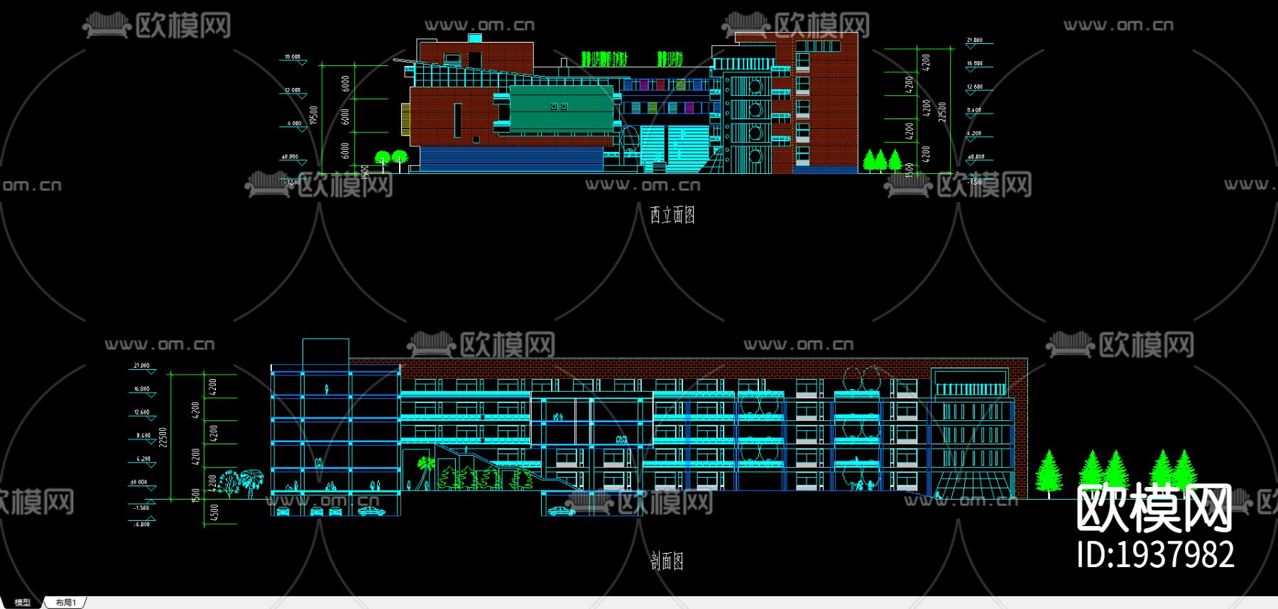 某大学教学楼CAD施工图下载（渲染图1）