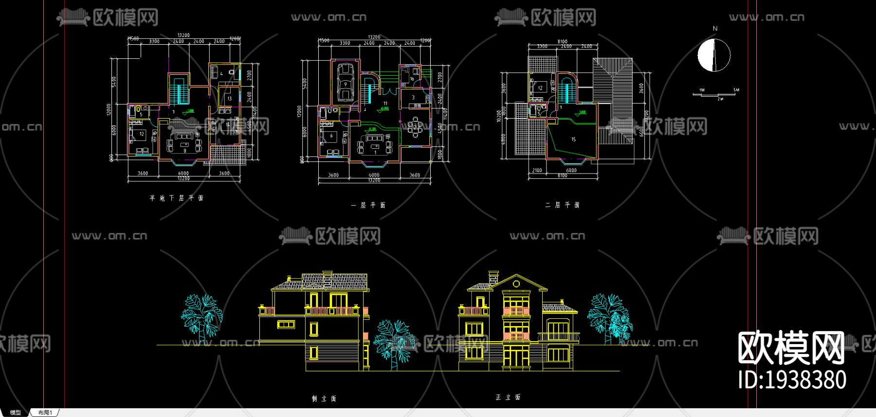 别墅cad施工图下载（渲染图3）