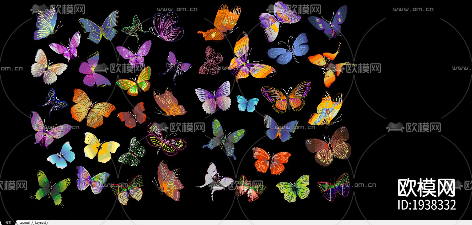 蝴蝶cad图库下载（渲染图1）