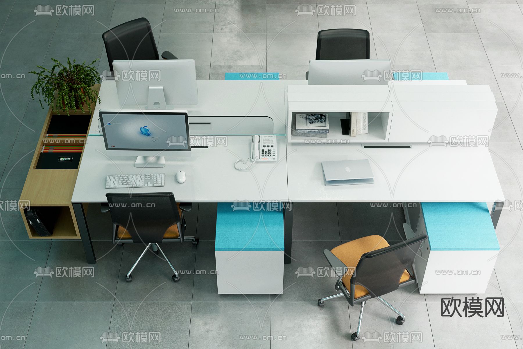 现代办公桌椅屏风卡位3d模型下载（渲染图2）