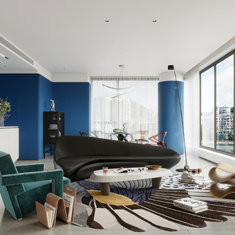 后现代客厅餐厅3d模型