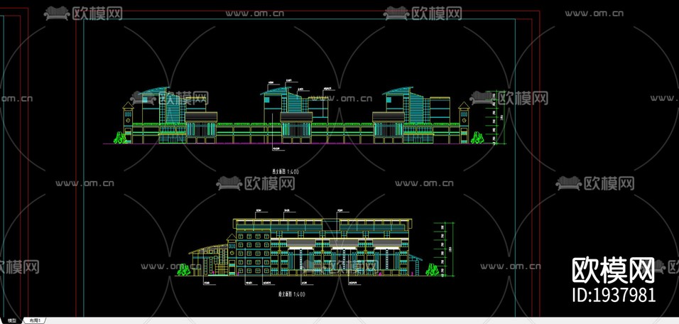 教学楼CAD施工图下载(渲染图1)
