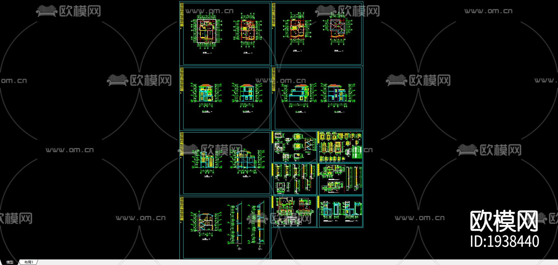 别墅外观cad施工图下载（渲染图5）
