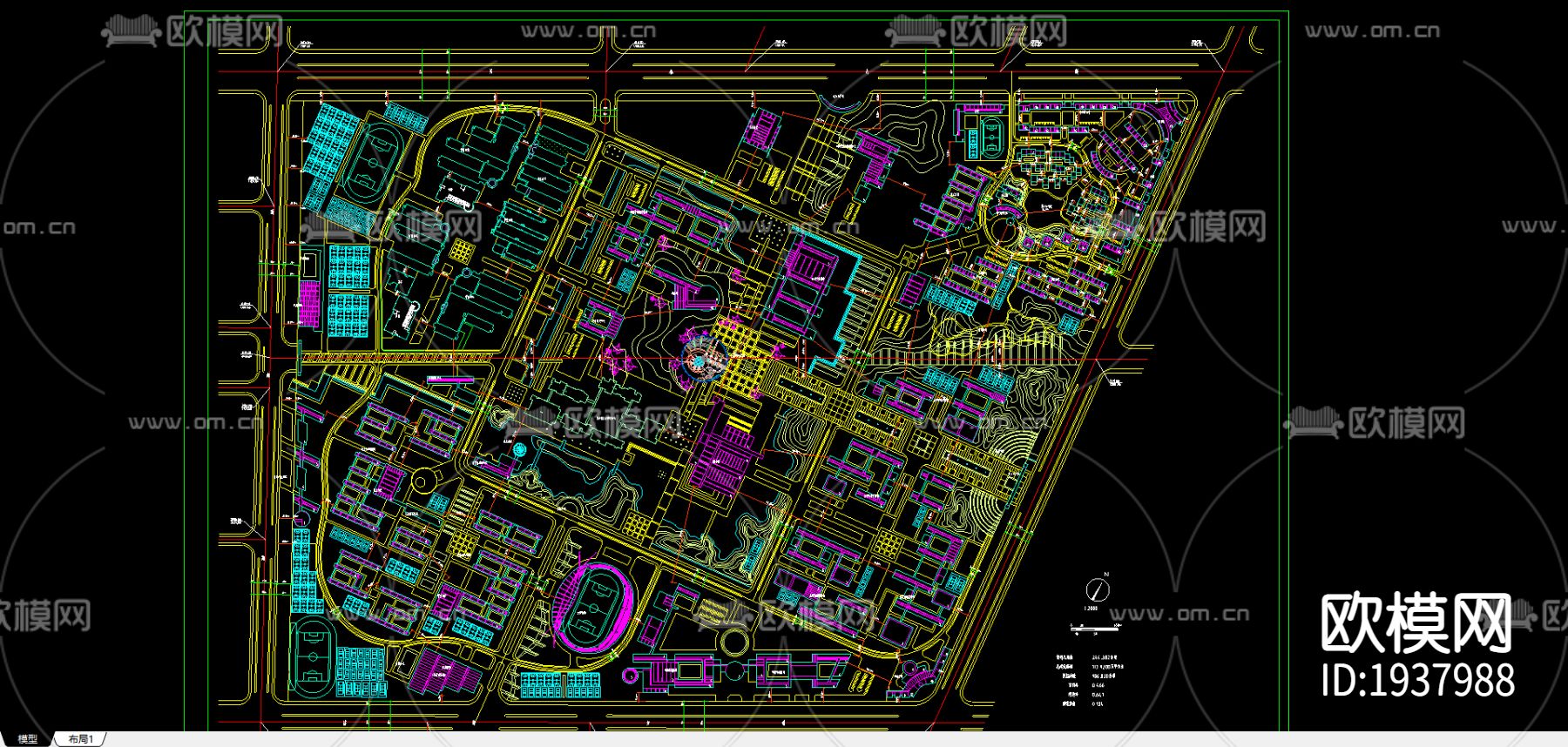 长沙某高校新校区规划CAD施工图下载（渲染图1）