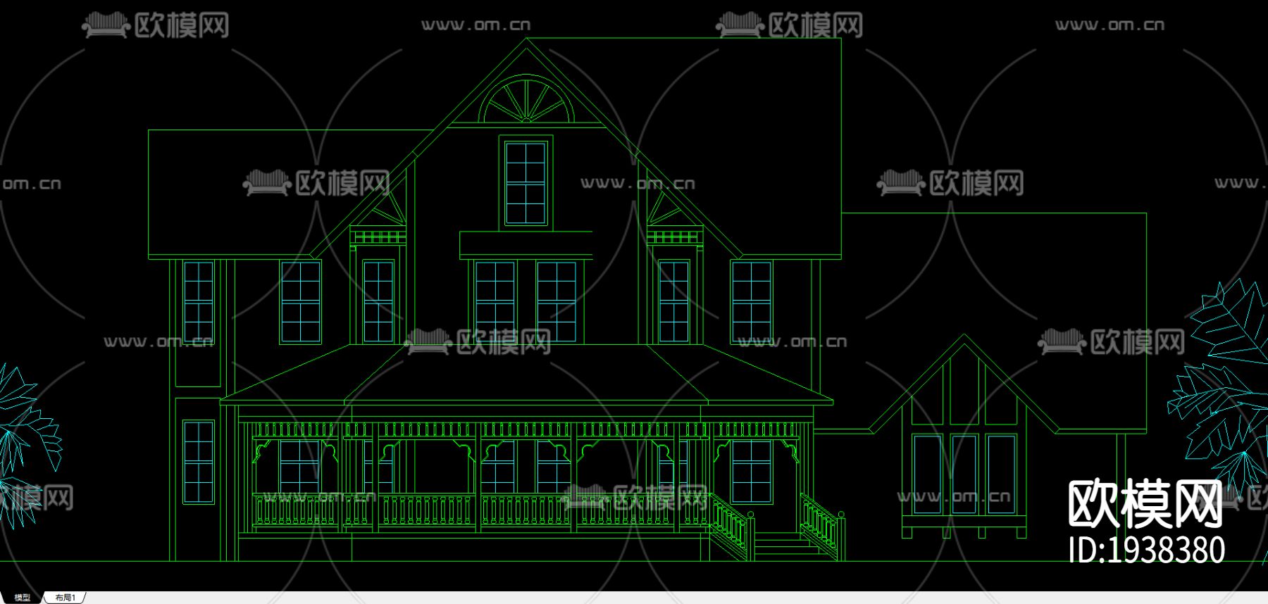 别墅cad施工图下载（渲染图1）