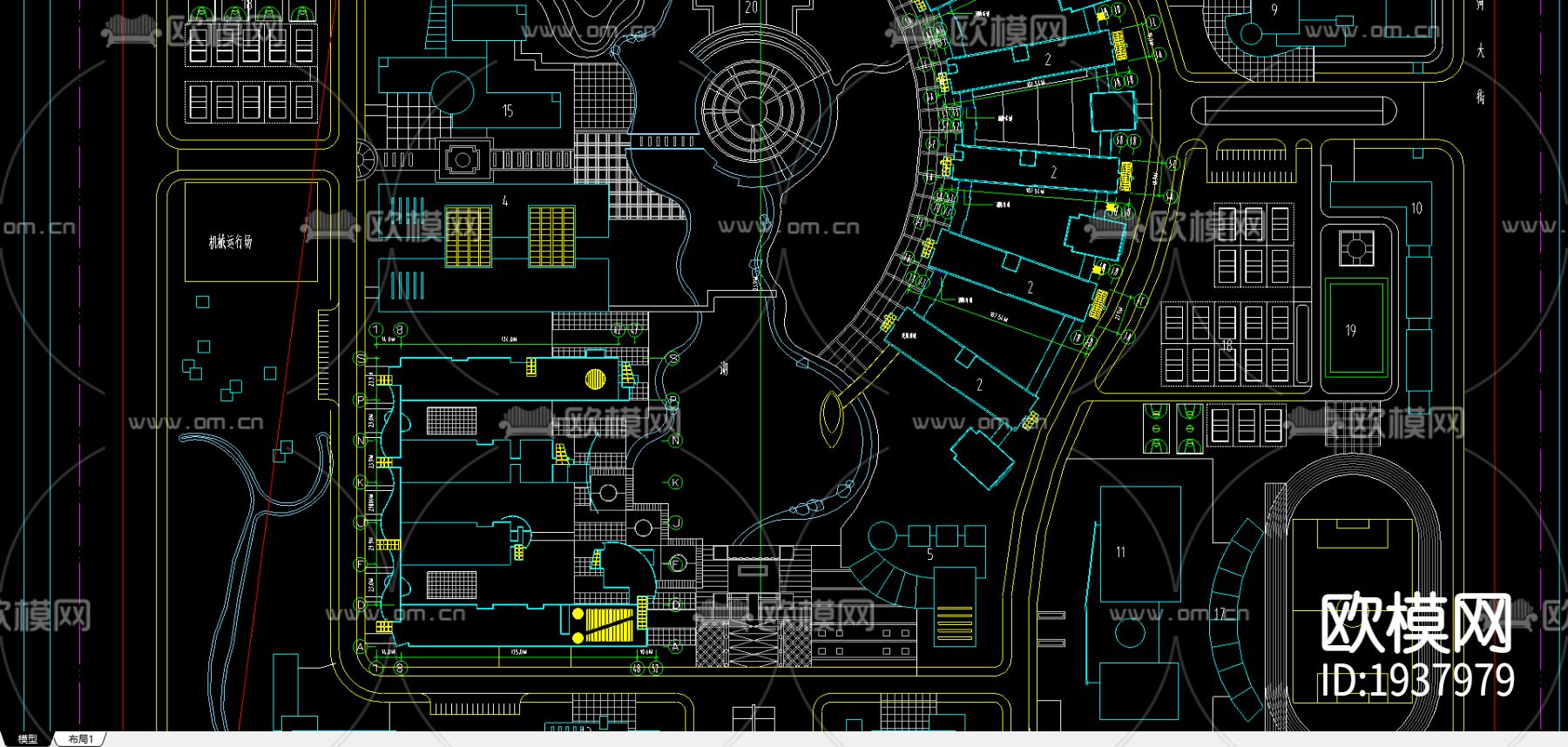 黄河水院新校区总平面图CAD施工图下载（渲染图4）