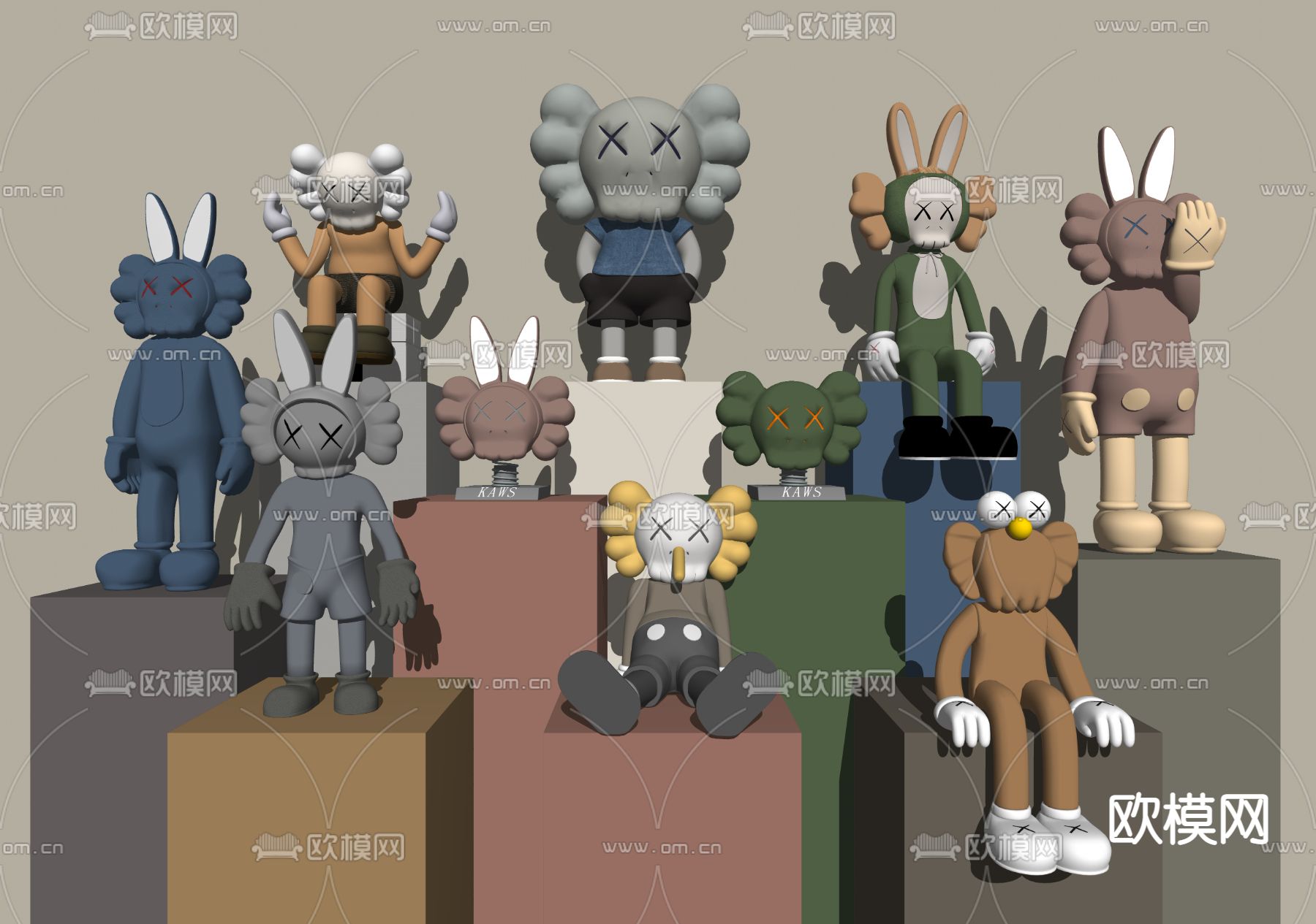 现代公仔玩偶摆件su模型下载（渲染图2）