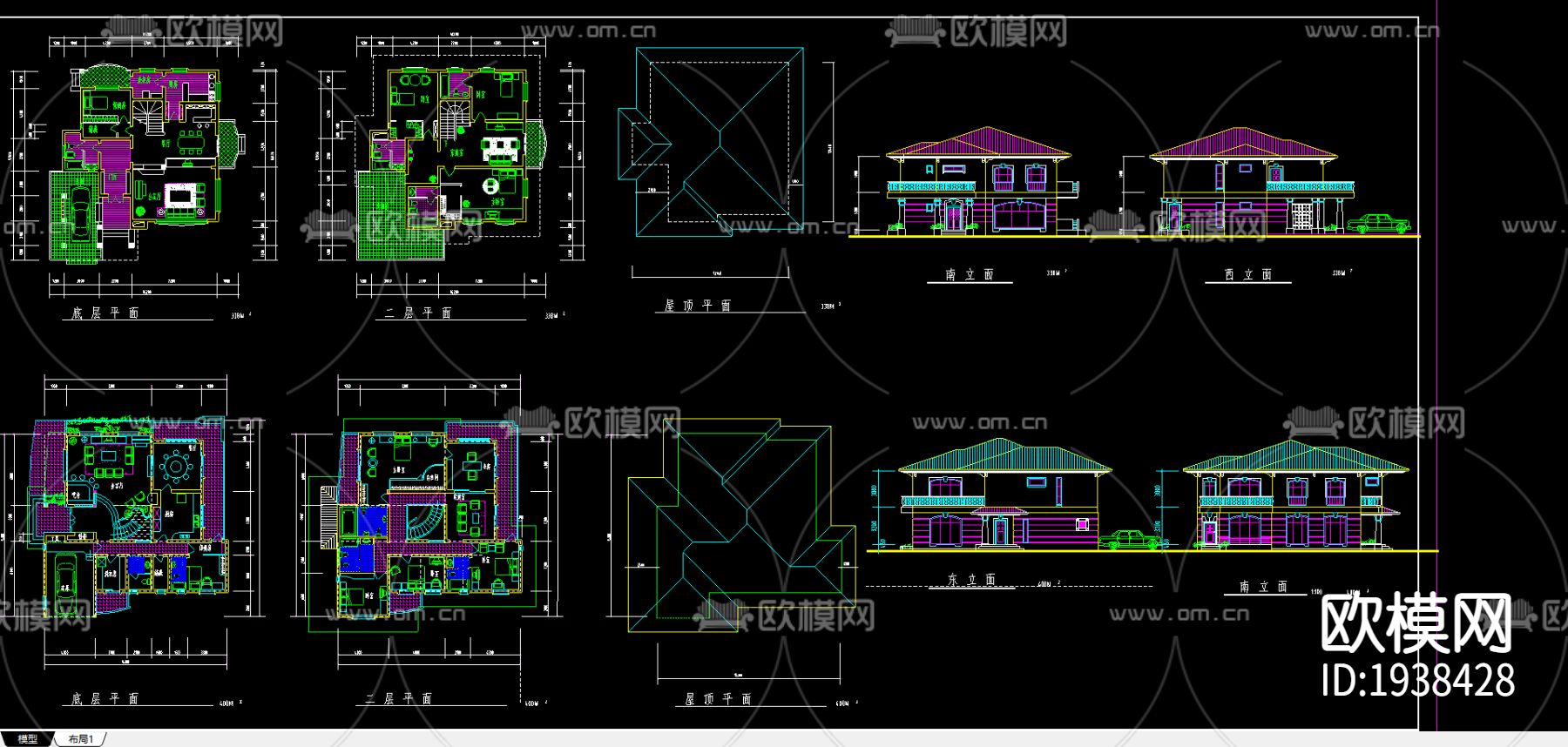 别墅建筑cad施工图-免费3dmax模型库-欧模网