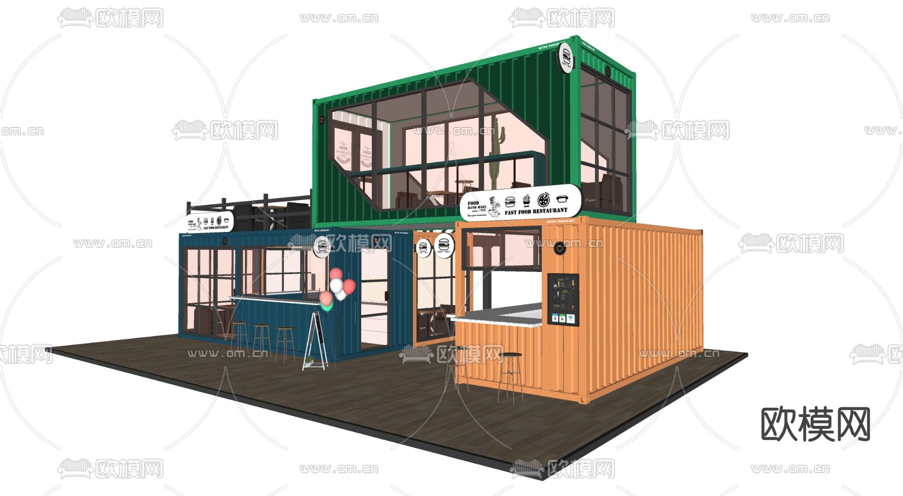 现代集装箱咖啡店su模型下载（渲染图3）