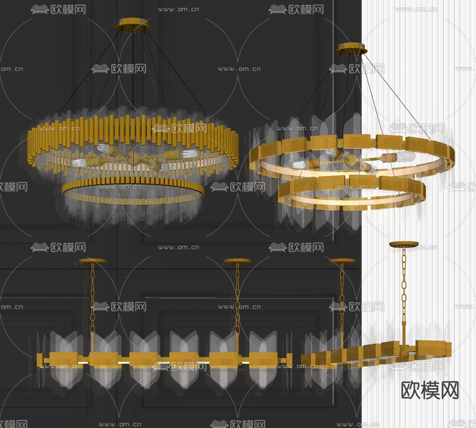现代轻奢水晶吊灯su模型下载（渲染图2）