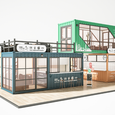  现代集装箱咖啡店su模型 