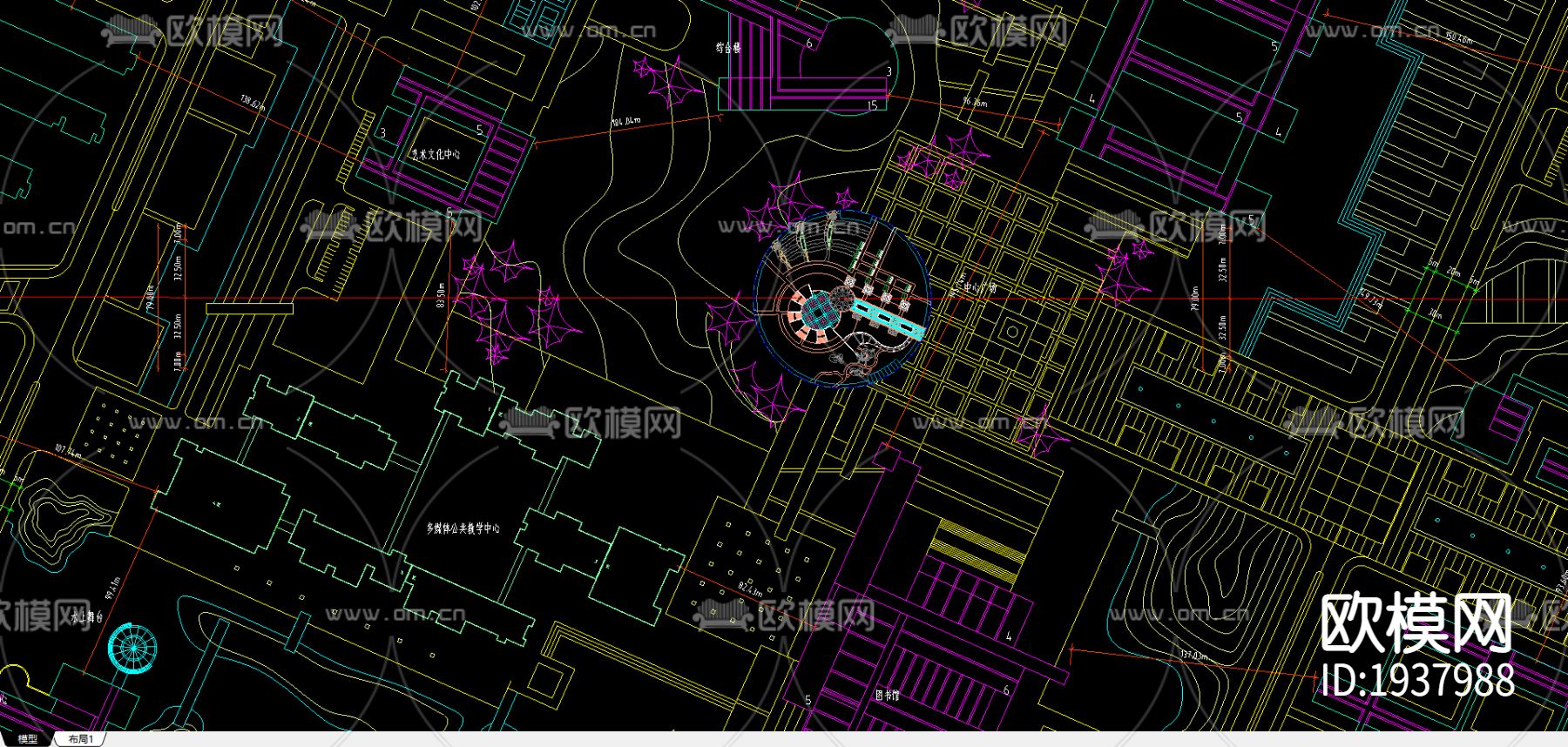 长沙某高校新校区规划CAD施工图下载（渲染图2）