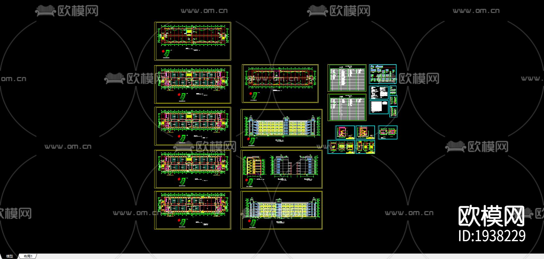 某技术学院教学楼CAD施工图下载（渲染图1）