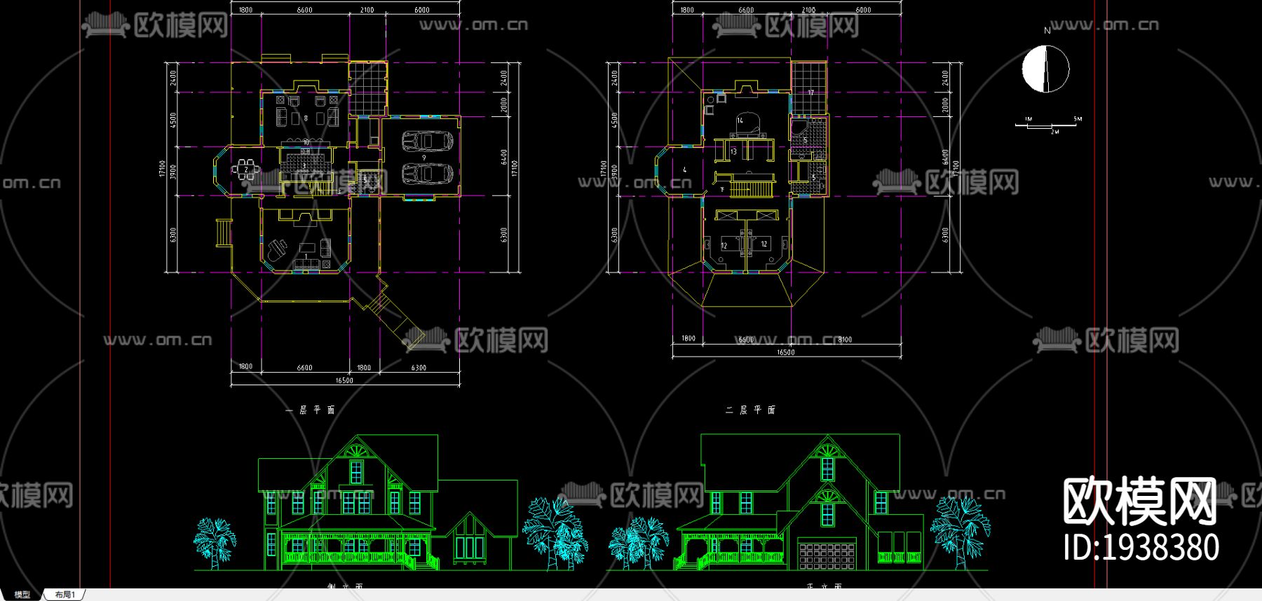 别墅cad施工图下载（渲染图2）