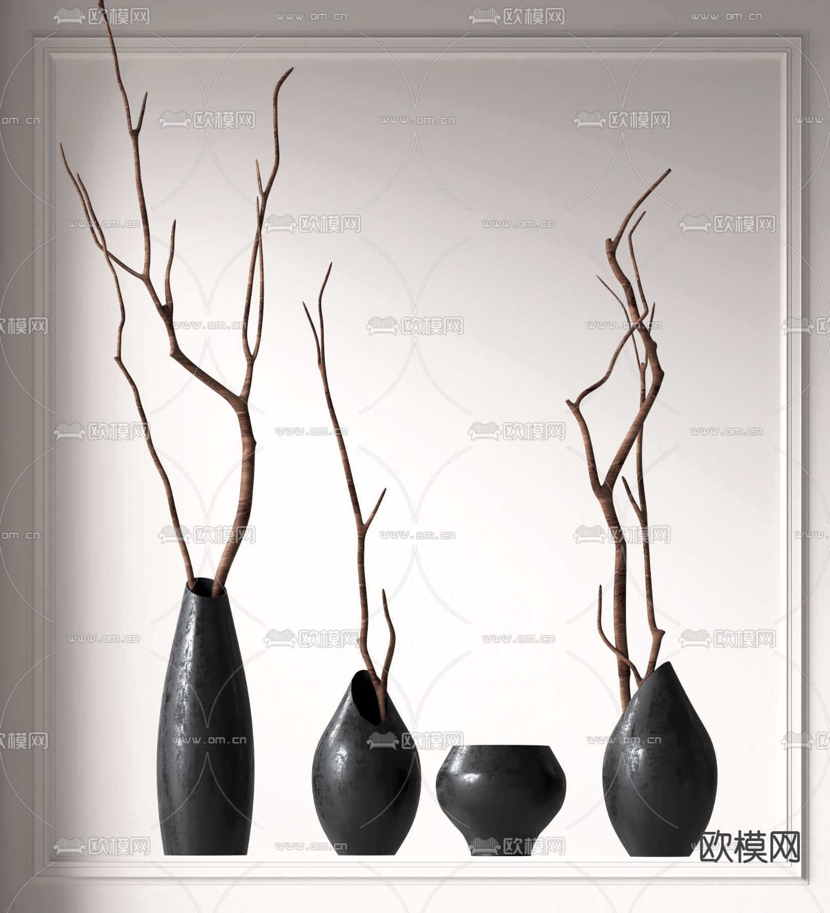 侘寂风干枝花瓶花艺3d模型下载