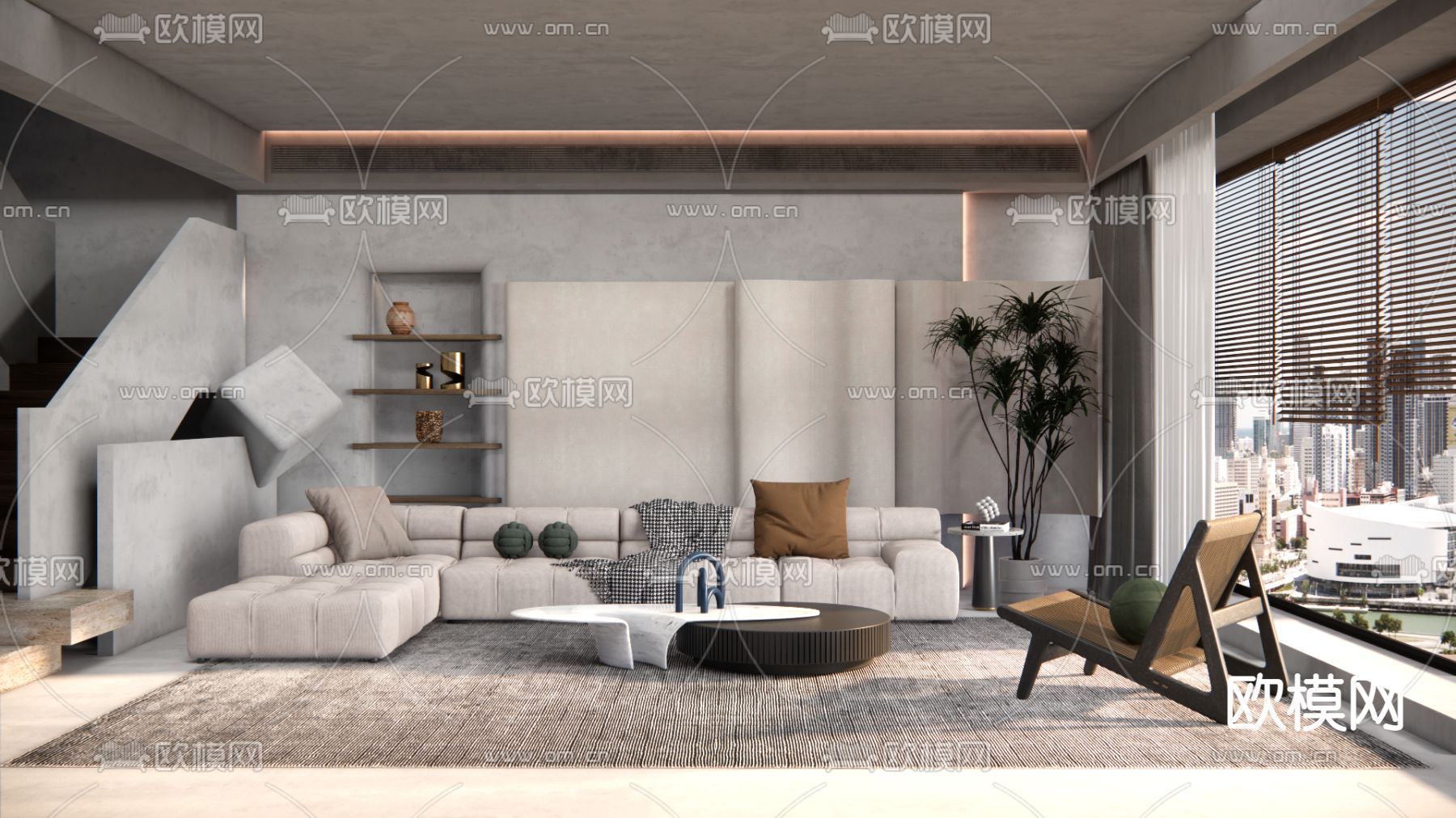 侘寂客厅su模型下载