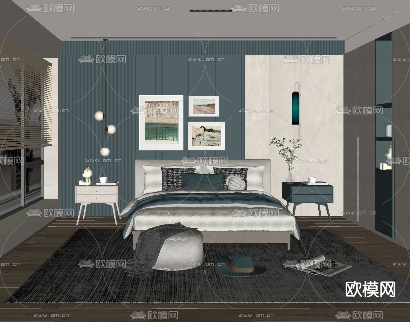 北欧卧室su模型下载（渲染图2）