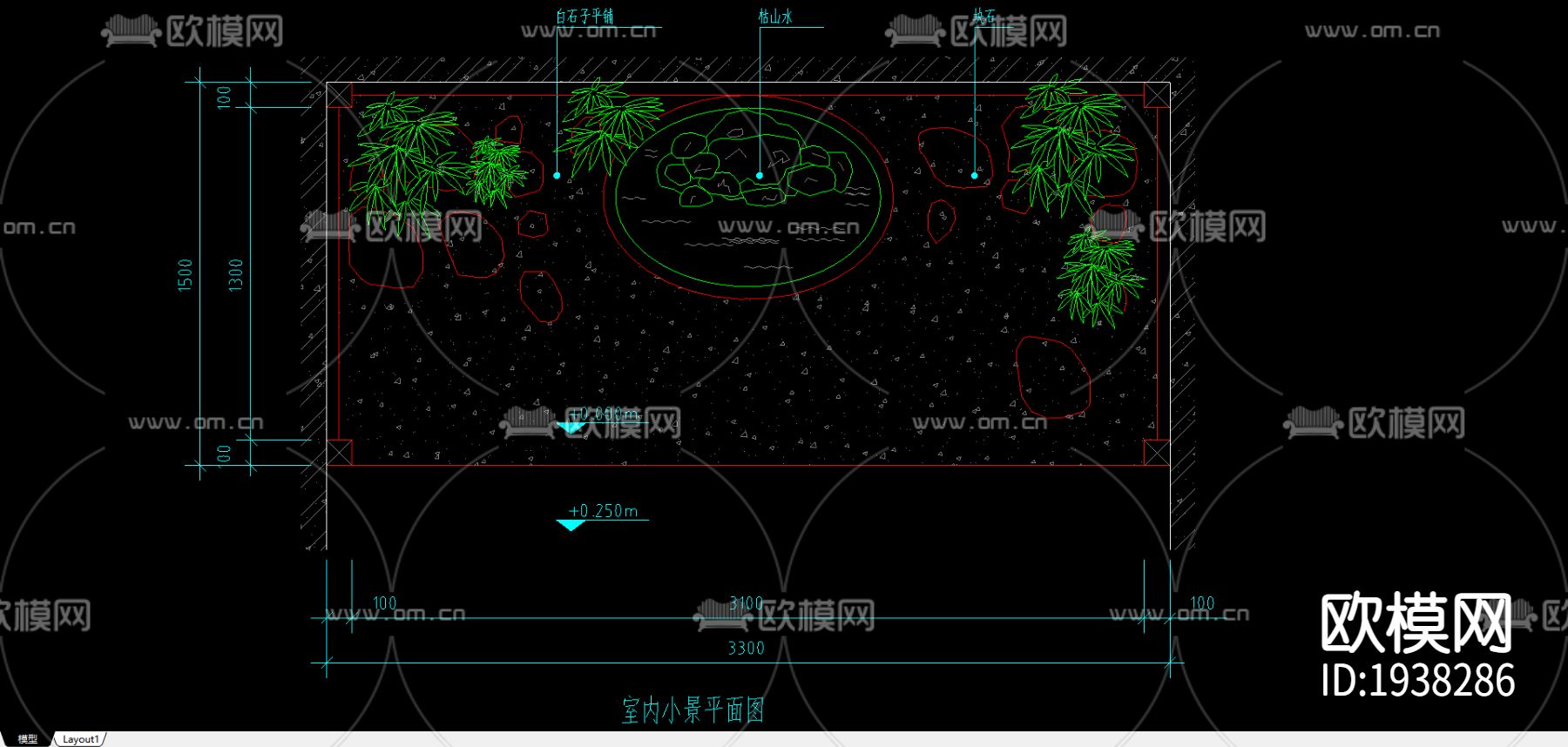 室内假山cad施工图下载（渲染图1）