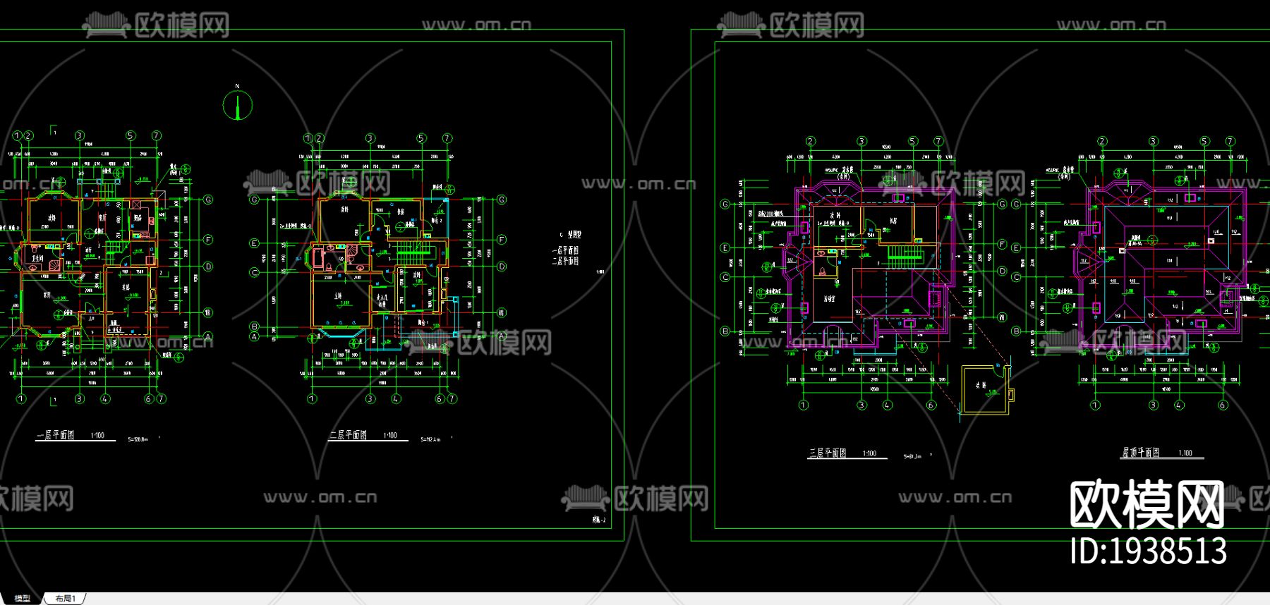 别墅cad平面布置图下载（渲染图2）