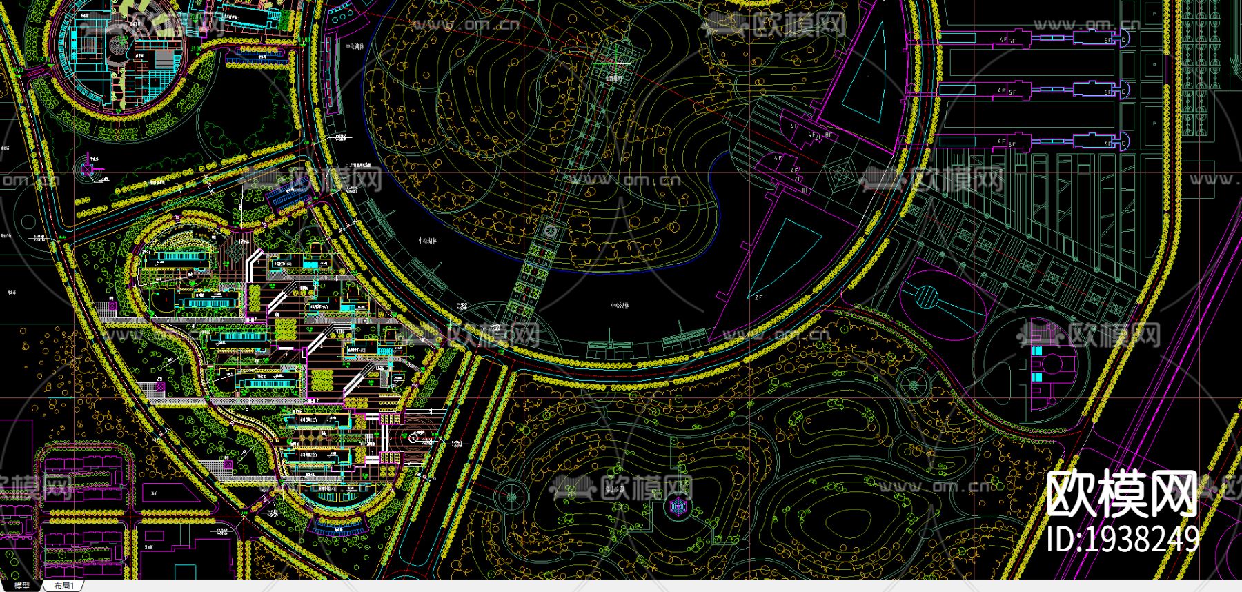 某大学新校区平面图CAD施工图下载（渲染图4）