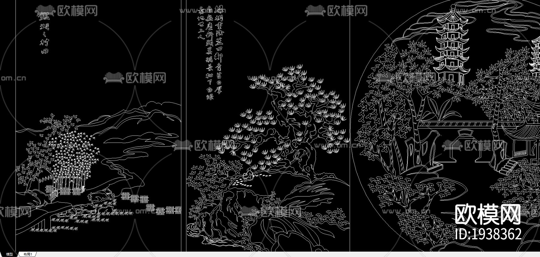 中国山水画风景画cad图库下载（渲染图5）