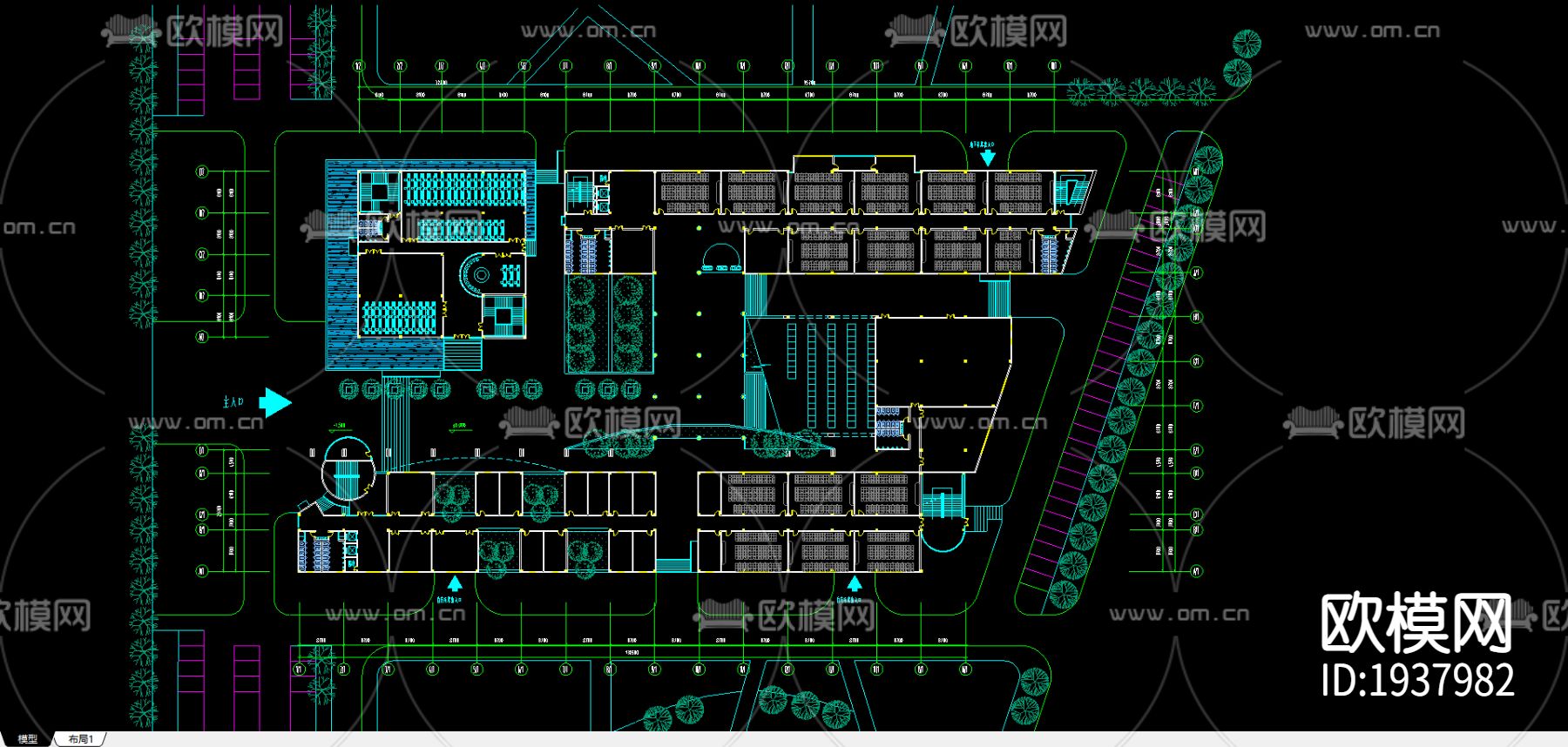 某大学教学楼CAD施工图下载（渲染图4）