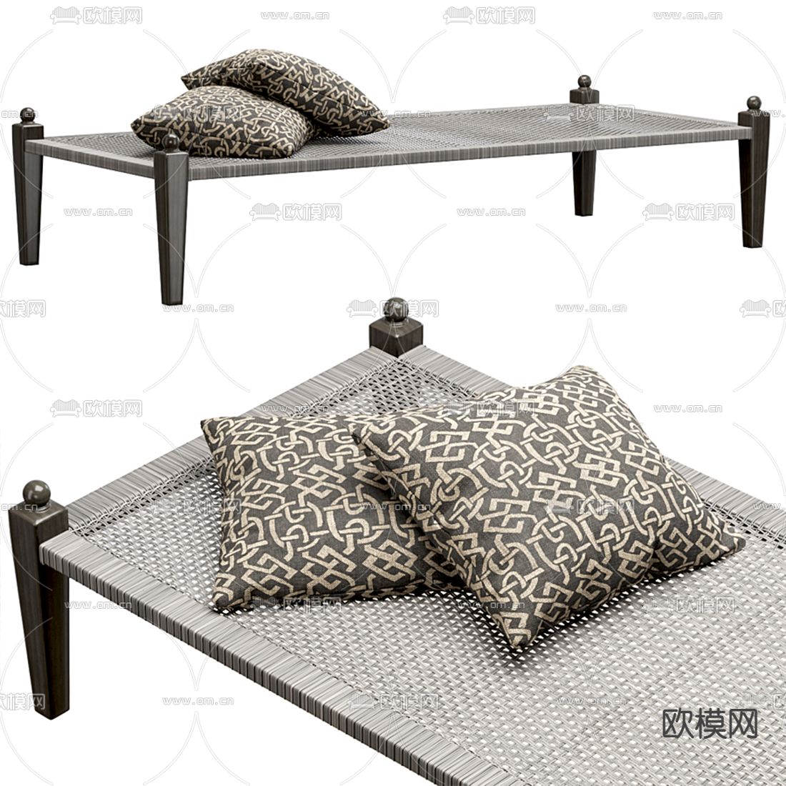 现代编藤长凳3d模型下载（渲染图3）