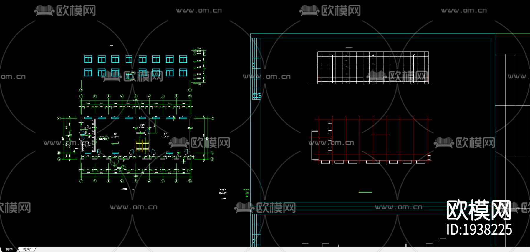 教学楼CAD施工图下载（渲染图1）