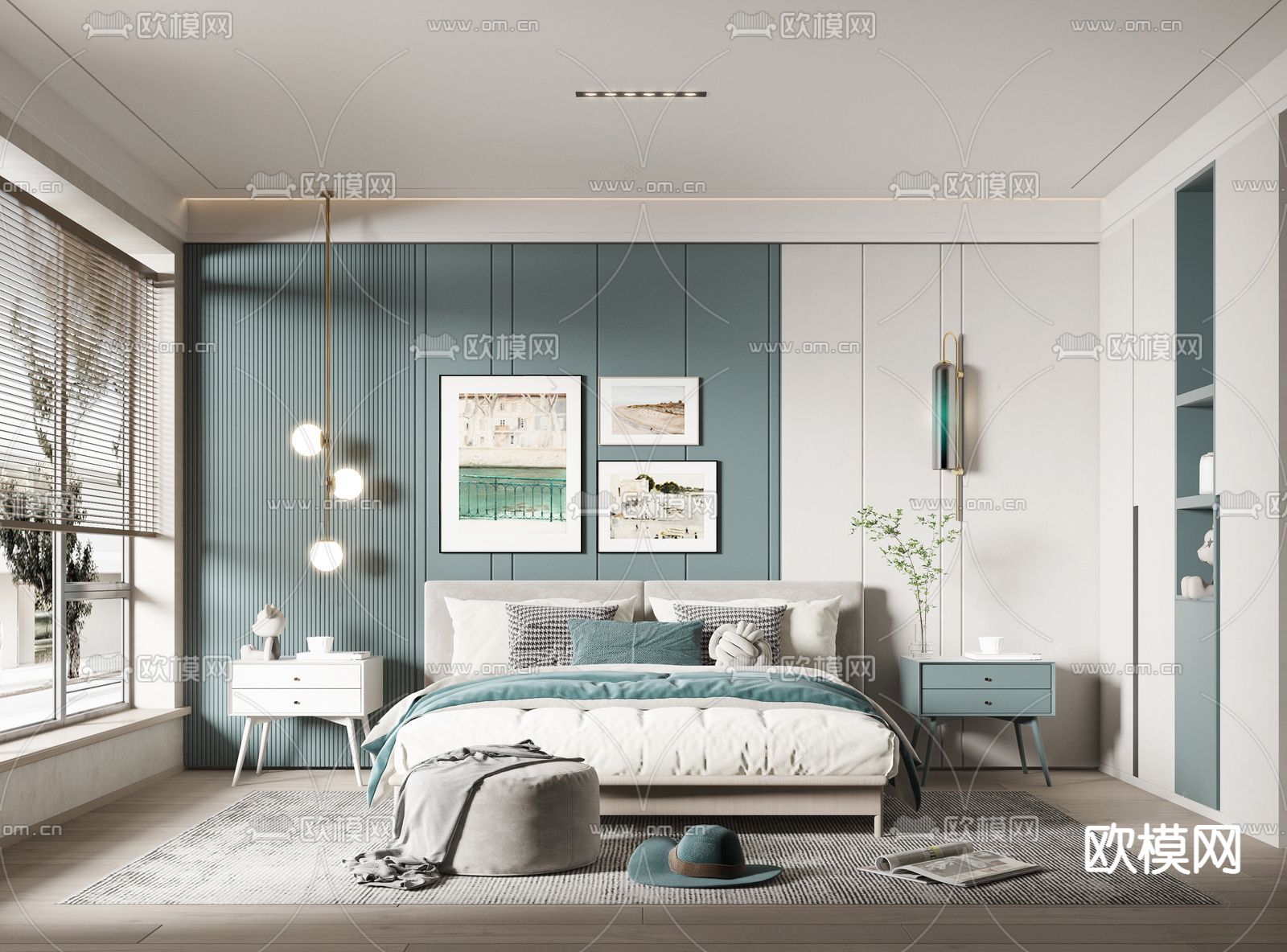 北欧卧室su模型下载（渲染图1）