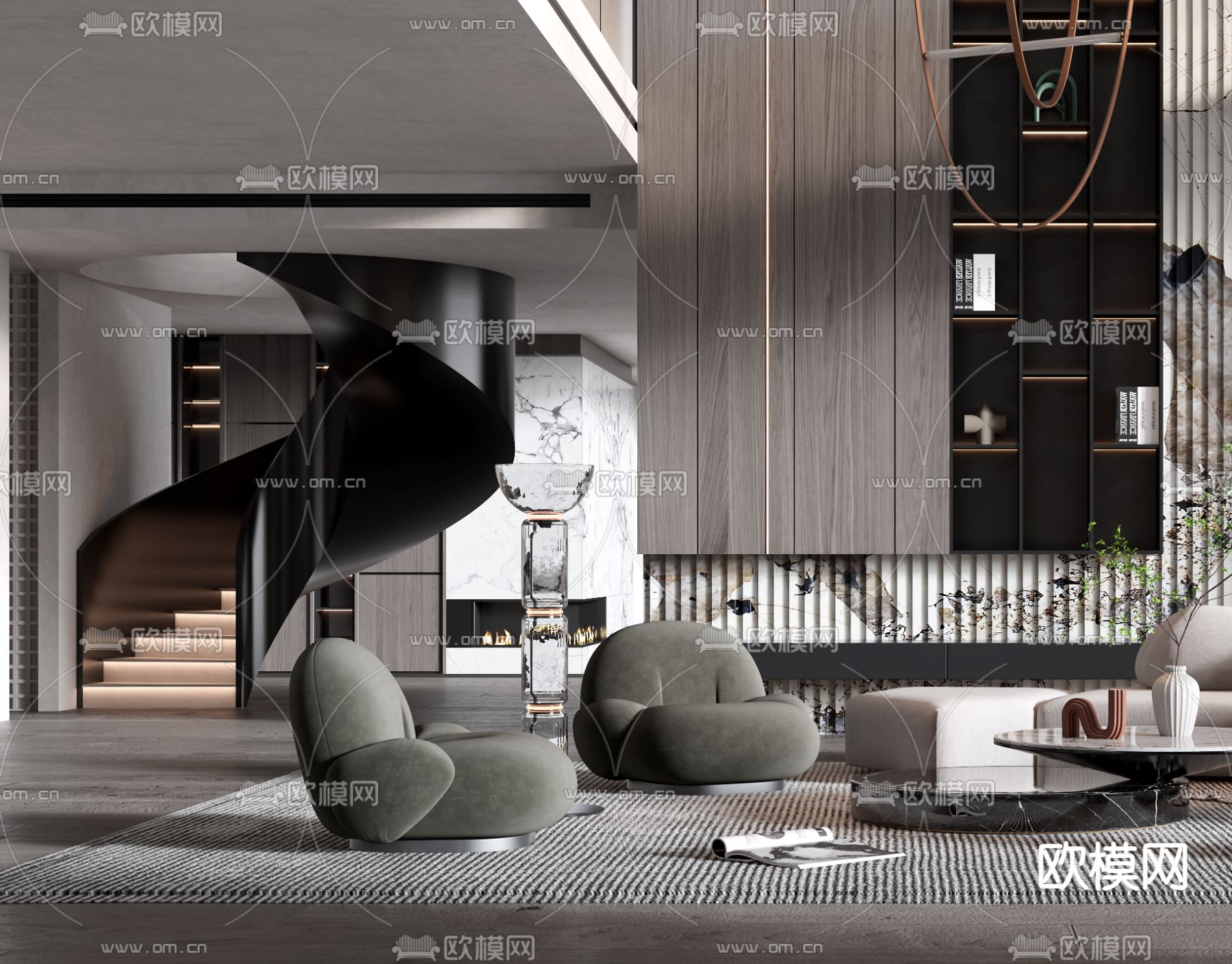 现代别墅大堂3d模型下载（渲染图3）