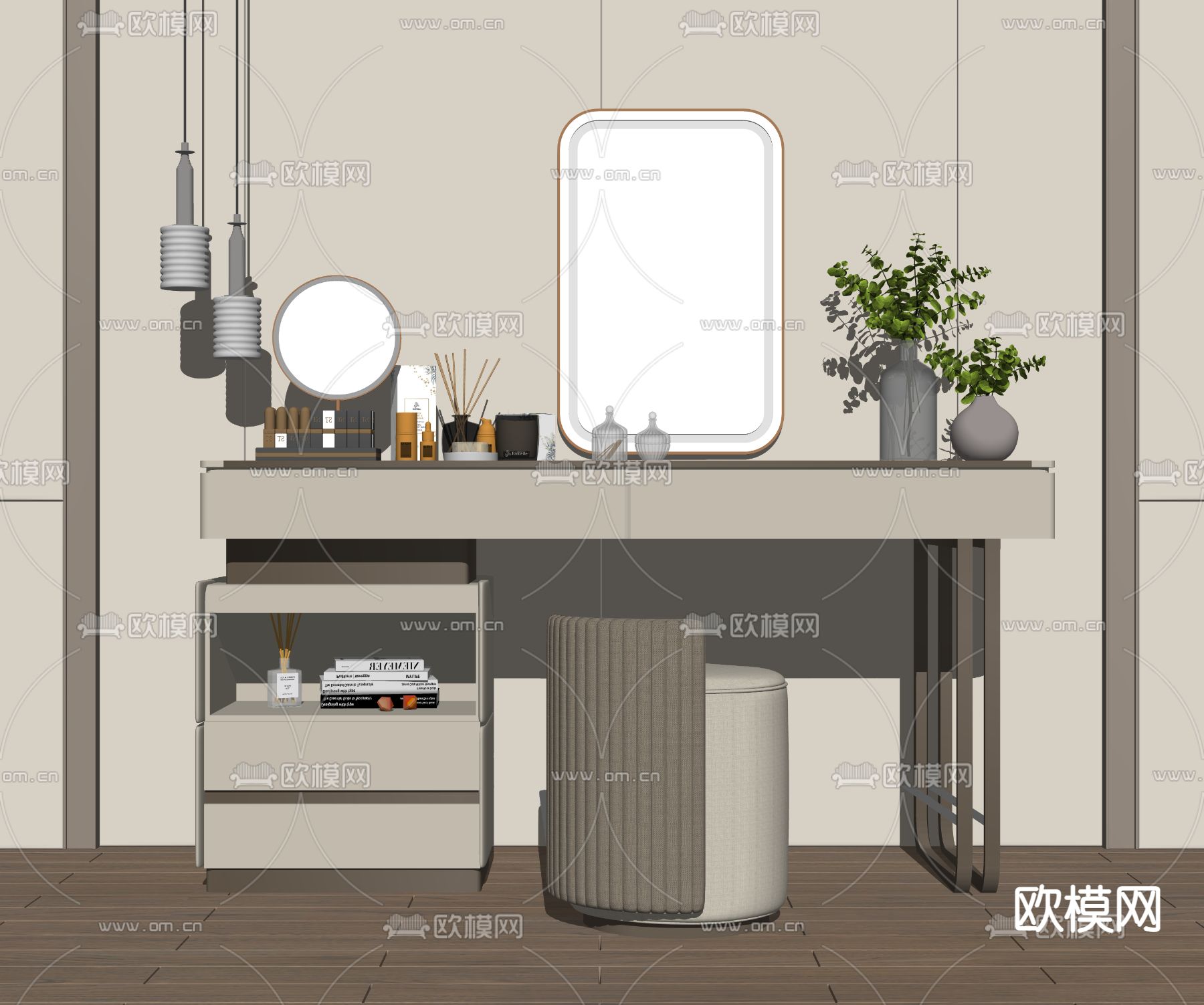 现代梳妆台su模型下载（渲染图2）